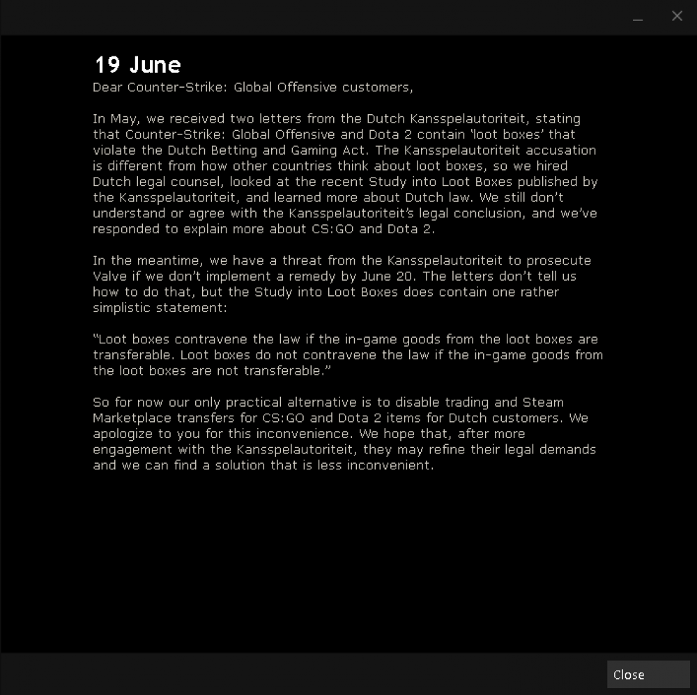 Valve запретила голландцам обмениваться вещами в DOTA 2 и CS:GO. На очереди другие страны